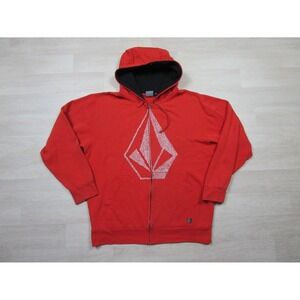 Vintage Y2K Volcom Stone Orange Full Zip Up Hoodie Sweatshirt‎ Size (L) Skate